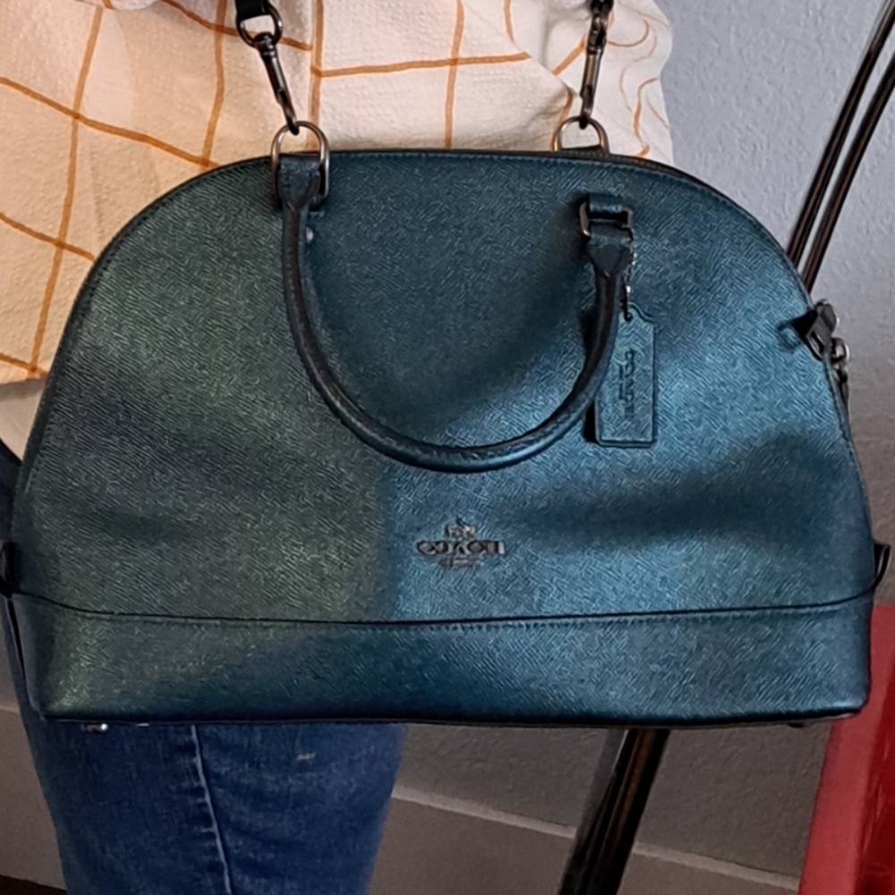Coach Sierra Satchel in Metallic Dark Teal w/crossbody so Unique And Beautiful - Picture 2 of 13